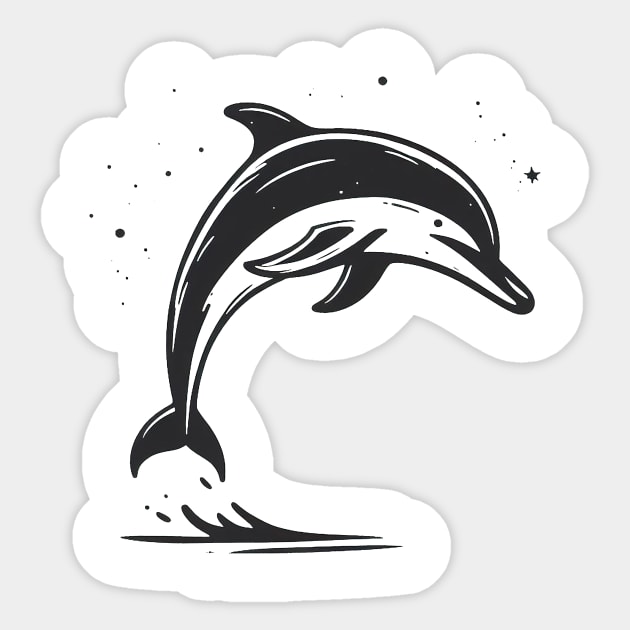 Stick Figure of a Dolphin in Black Ink Sticker by WelshDesigns